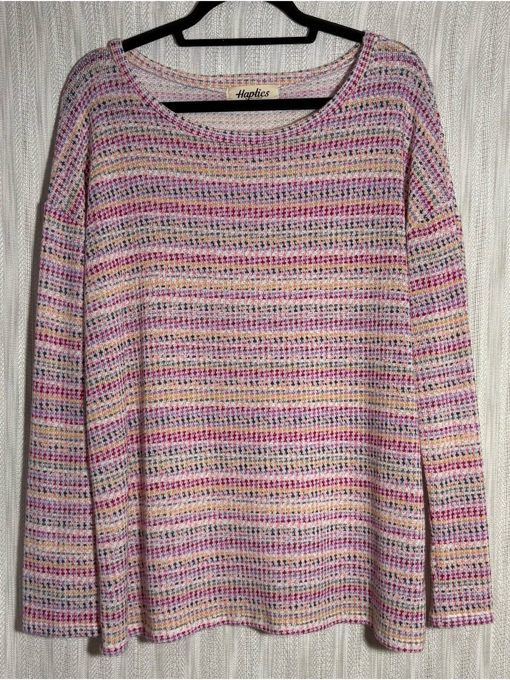 Haptics Women's Multicolor Crewneck Sweater - Pink & Cream Stripe